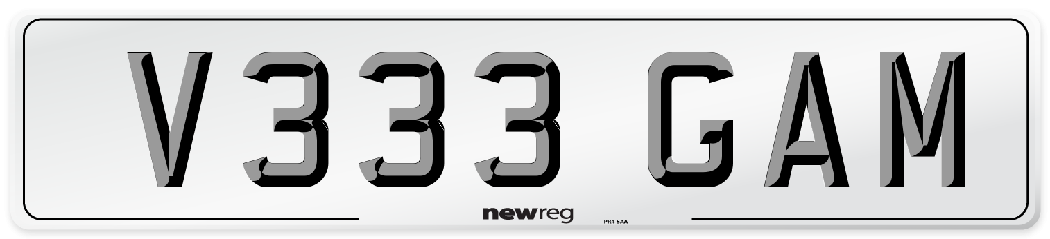 V333 GAM Number Plate from New Reg
